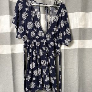 Navy blue dress with white paisley pattern
